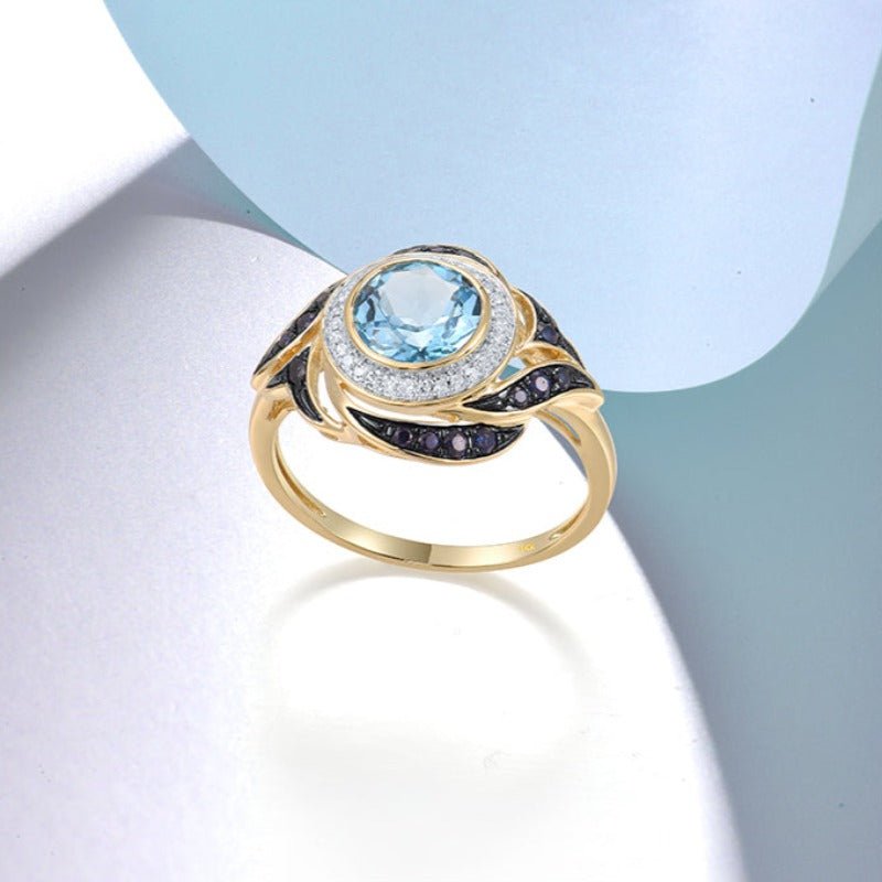 Natural Blue Topaz, Sapphire & Diamond 14k Gold Ring for Women - Ideal Place Market