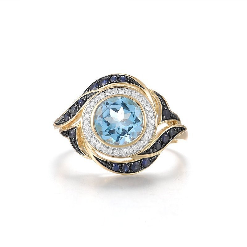 Natural Blue Topaz, Sapphire & Diamond 14k Gold Ring for Women - Ideal Place Market