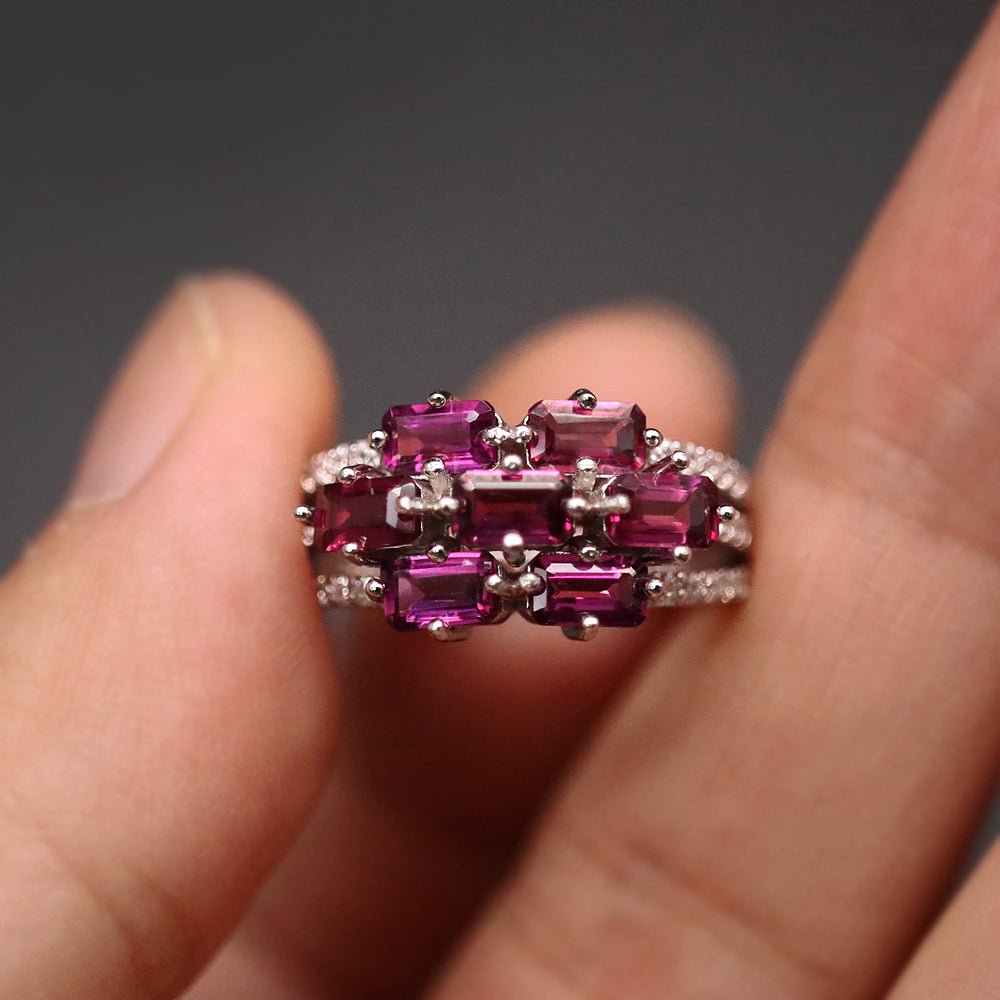 Natural Brazilian Rhodolite in S925 Silver Ring