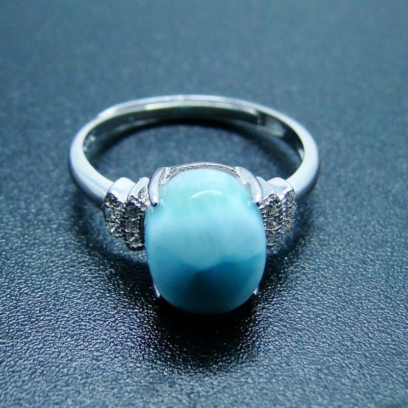 Natural Caribbean Blue Larimar in 925 Silver Ring - Ideal Place Market