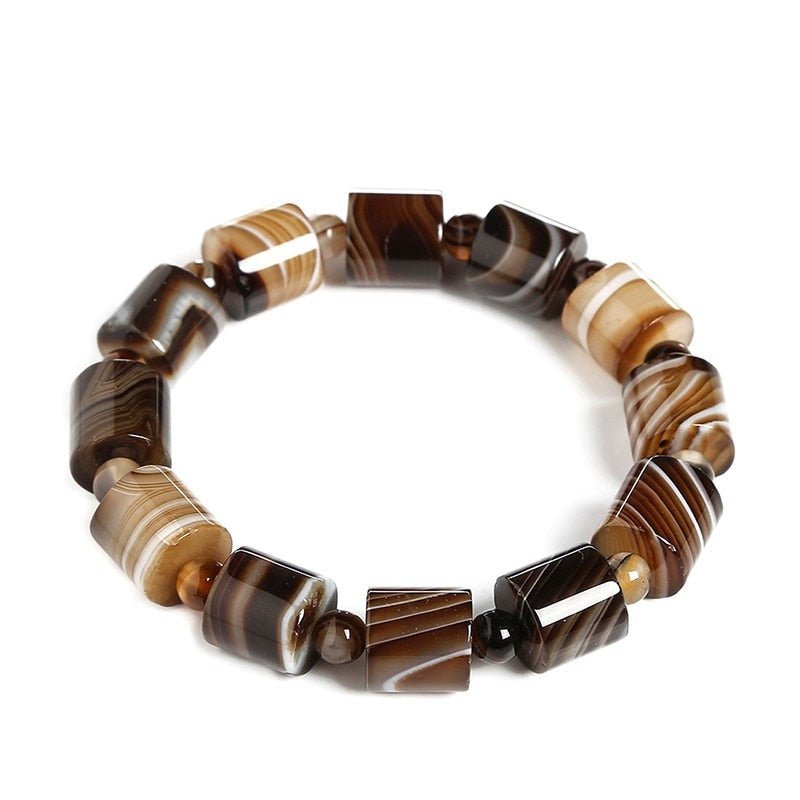 Natural Chocolate Lace Agate Barrel Beaded Bracelet - Ideal Place Market