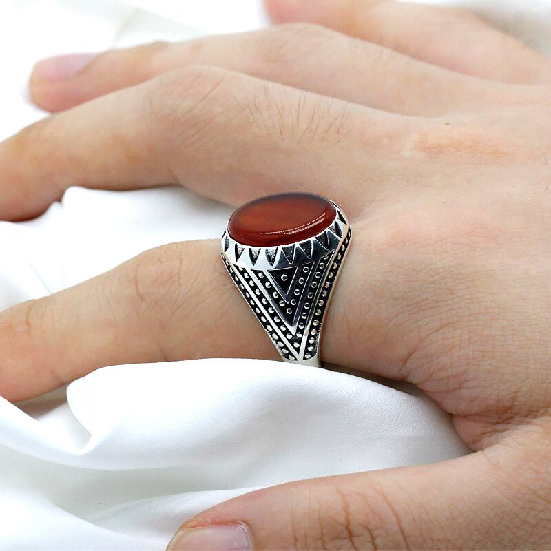 Natural Fire Agate in S925 Silver Men's Ring - Ideal Place Market