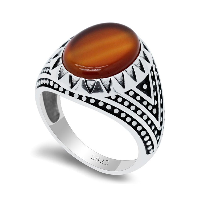 Natural Fire Agate in S925 Silver Men's Ring - Ideal Place Market