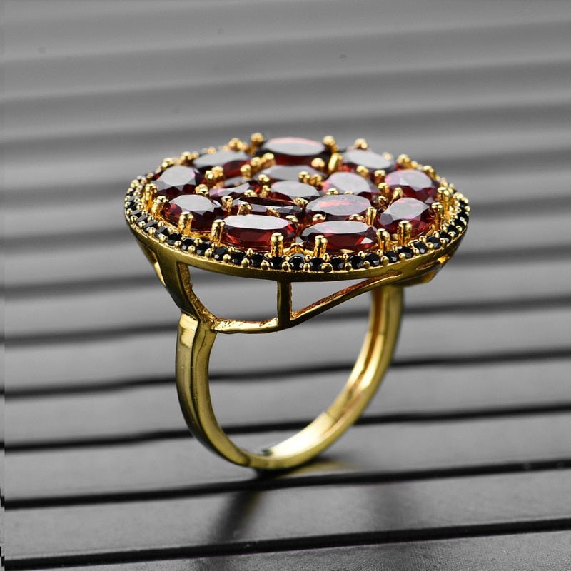 Natural Garnet & Gold Plated Sterling Silver Ring - Ideal Place Market