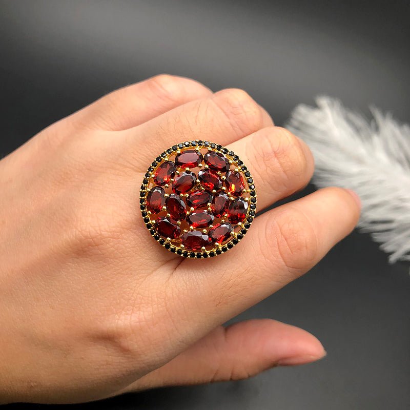 Natural Garnet & Gold Plated Sterling Silver Ring - Ideal Place Market