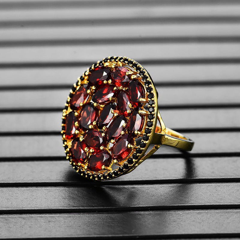 Natural Garnet & Gold Plated Sterling Silver Ring - Ideal Place Market