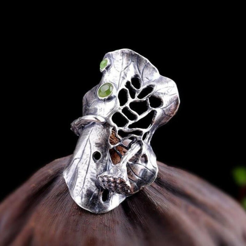 Natural Jade & Lotus Flower S925 Silver Ring - Ideal Place Market