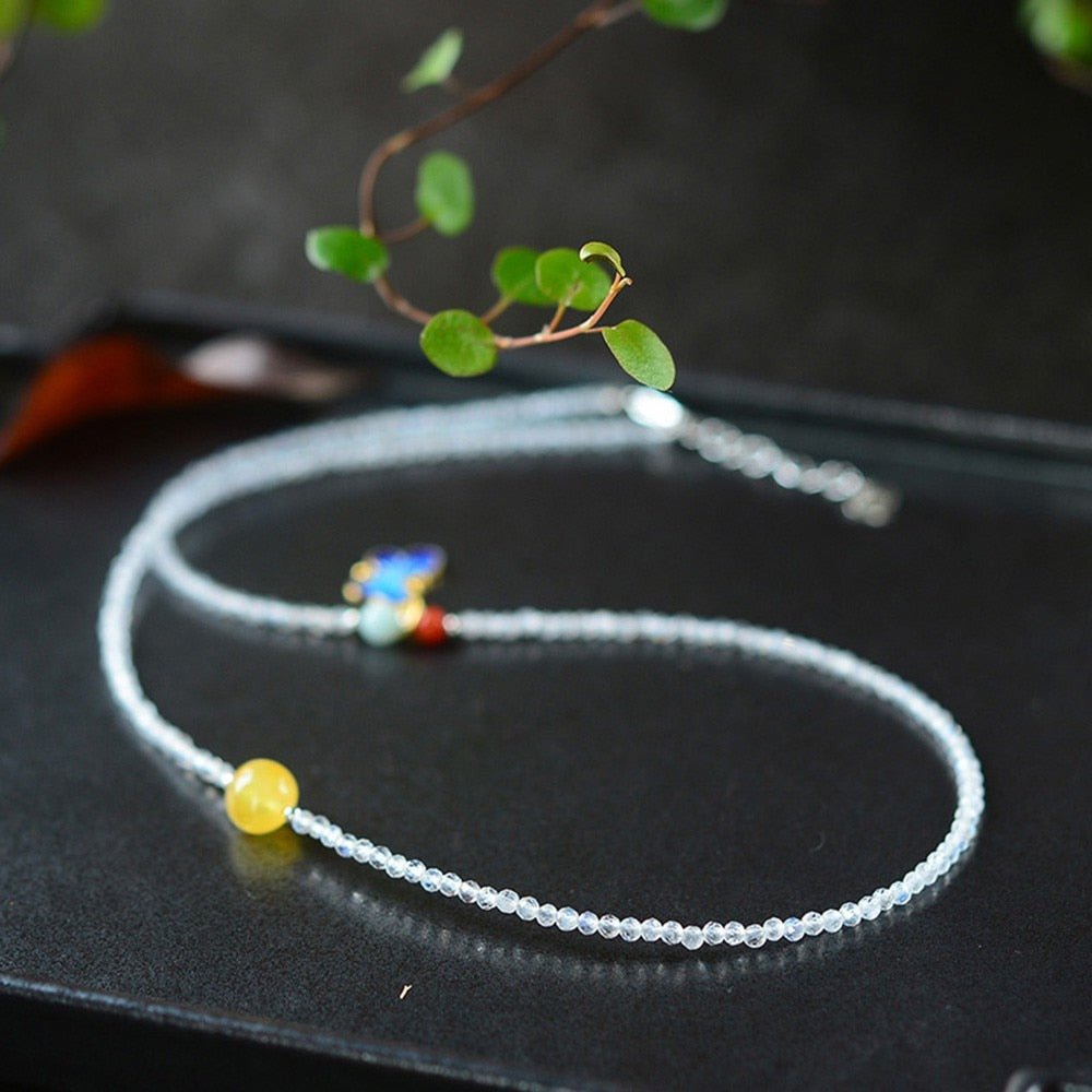 Natural Moonstone & Jade Butterfly Adjustable Anklet - Ideal Place Market