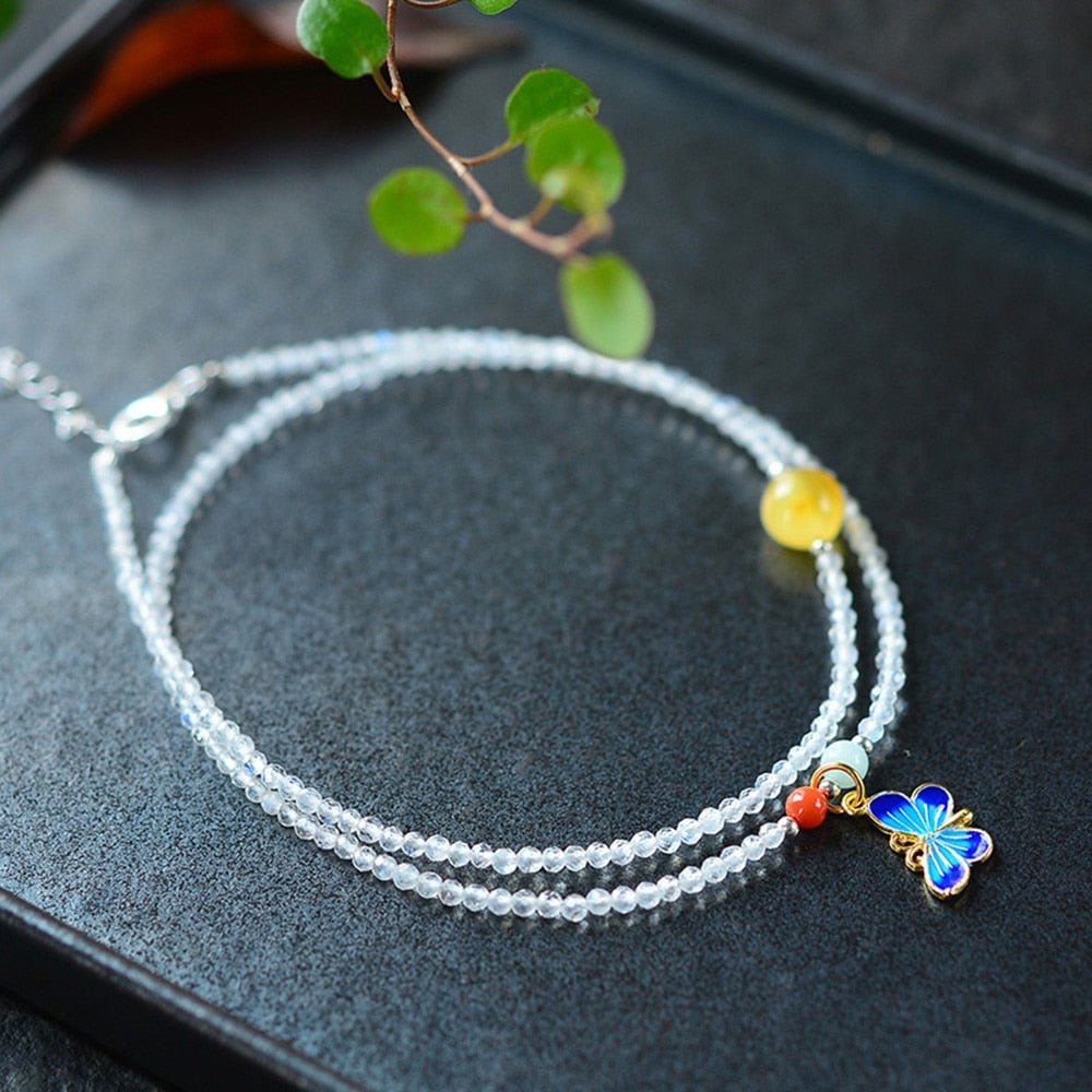 Natural Moonstone & Jade Butterfly Adjustable Anklet - Ideal Place Market