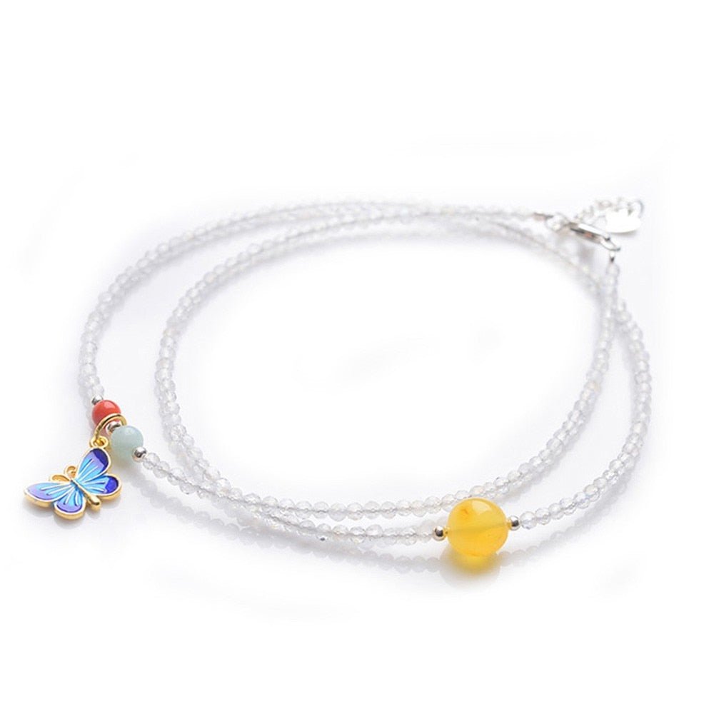 Natural Moonstone & Jade Butterfly Adjustable Anklet - Ideal Place Market