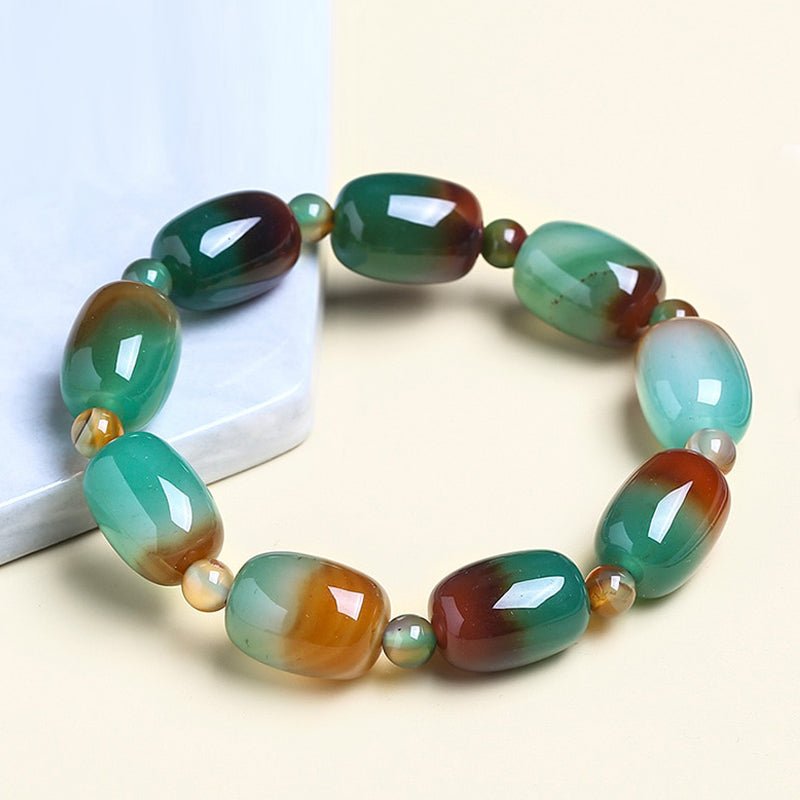 Natural Peacock Agate Barrel Beaded Bracelet - Ideal Place Market