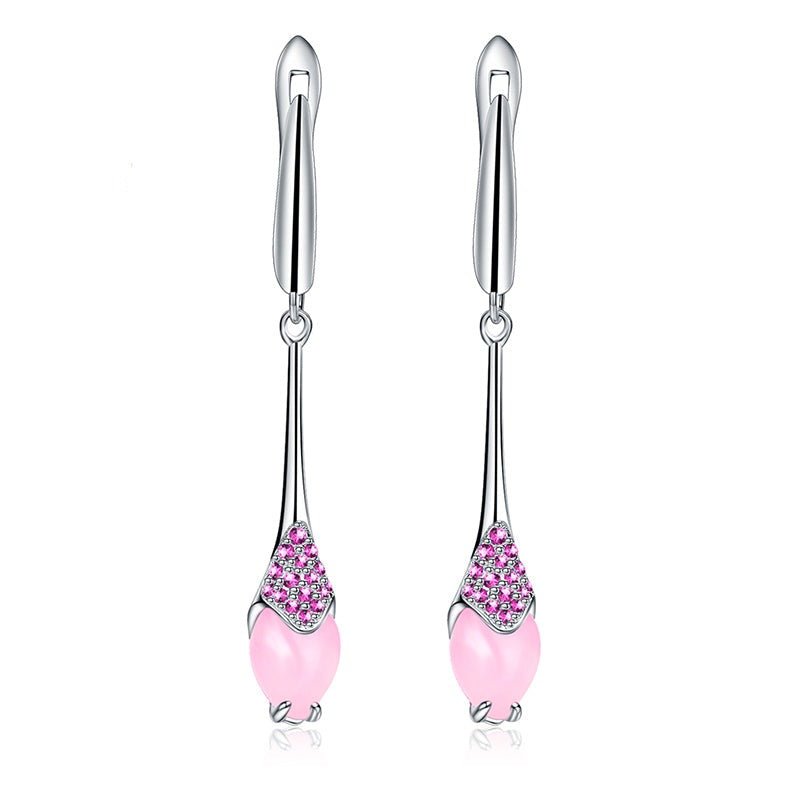 Natural Pink Calcedony Dangle Earrings in S925 - Ideal Place Market