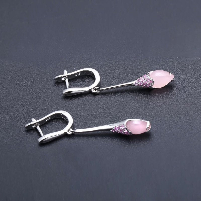 Natural Pink Calcedony Dangle Earrings in S925 - Ideal Place Market