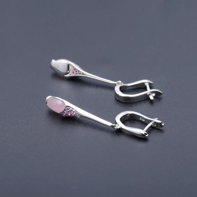 Natural Pink Calcedony Dangle Earrings in S925 - Ideal Place Market