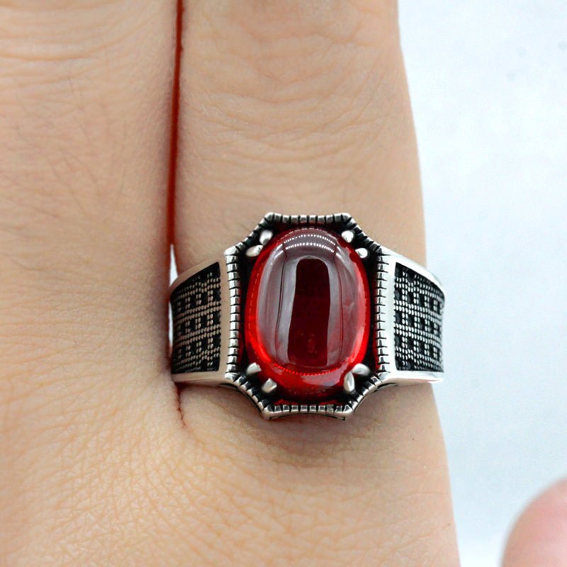 Natural Polished Red Zircon S925 Ring - Ideal Place Market