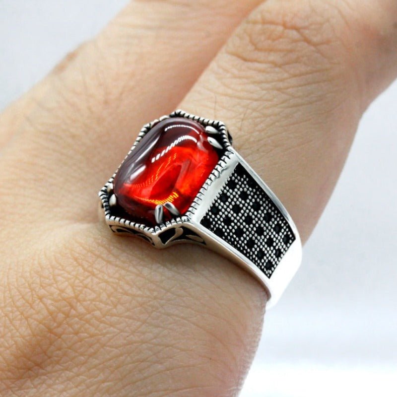 Natural Polished Red Zircon S925 Ring - Ideal Place Market