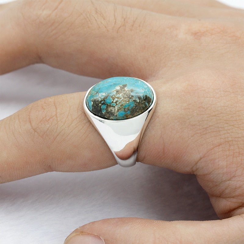 Natural Polished Turquoise in S925 Silver Ring - Ideal Place Market