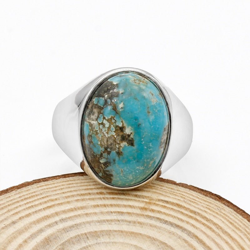 Natural Polished Turquoise in S925 Silver Ring - Ideal Place Market