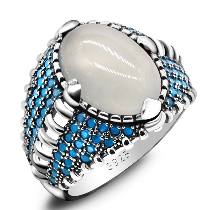 Natural White Agate & Turquoise S925 Ring - Ideal Place Market