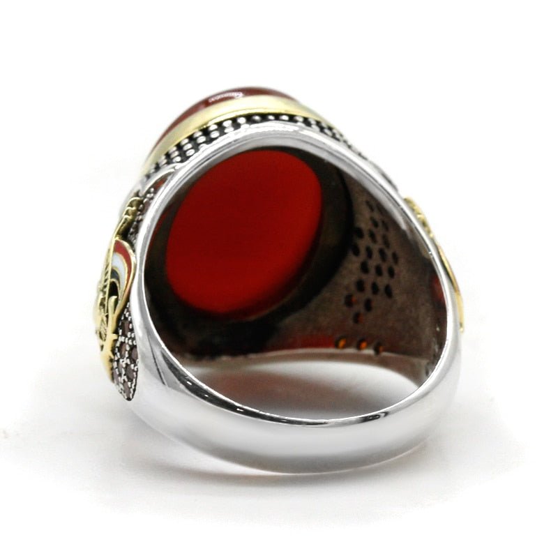 Natural Red Agate & Zircon S925 Sterling Silver Mens Ring - Ideal Place Market