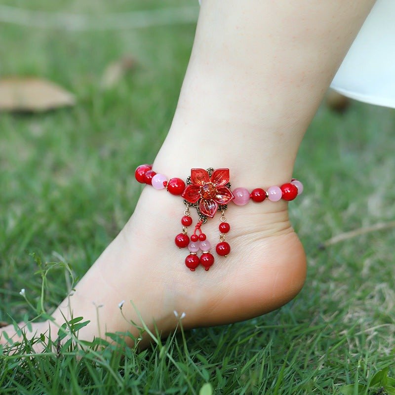 Natural Semi-Precious Stone Flower Dangle Anklets - 9 Styles - Ideal Place Market