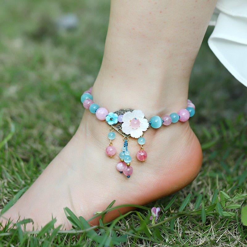 Natural Semi-Precious Stone Flower Dangle Anklets - 9 Styles - Ideal Place Market