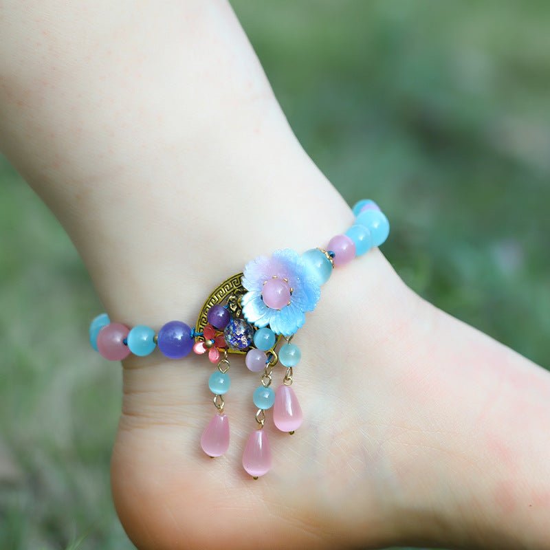 Natural Semi-Precious Stone Flower Dangle Anklets - 9 Styles - Ideal Place Market