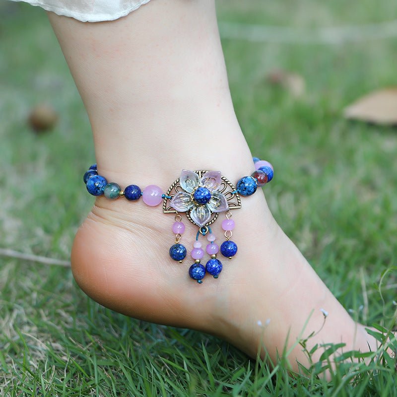 Natural Semi-Precious Stone Flower Dangle Anklets - 9 Styles - Ideal Place Market