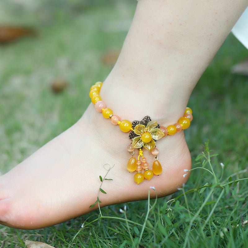 Natural Semi-Precious Stone Flower Dangle Anklets - 9 Styles - Ideal Place Market