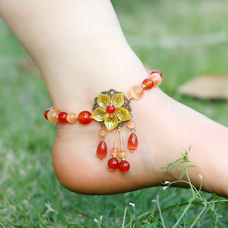 Natural Semi-Precious Stone Flower Dangle Anklets - 9 Styles - Ideal Place Market