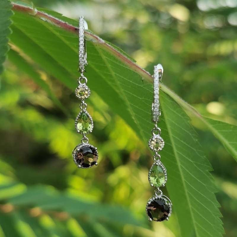 Natural Smoky Quartz, Citrine & Peridot in S925 Earrings - Ideal Place Market