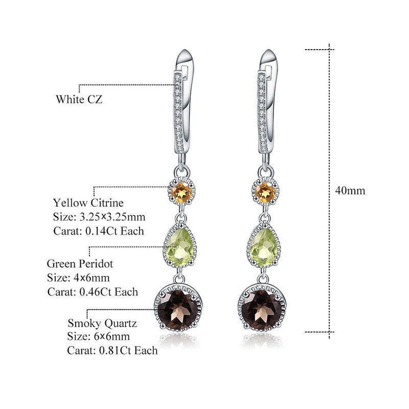 Natural Smoky Quartz, Citrine & Peridot in S925 Earrings - Ideal Place Market