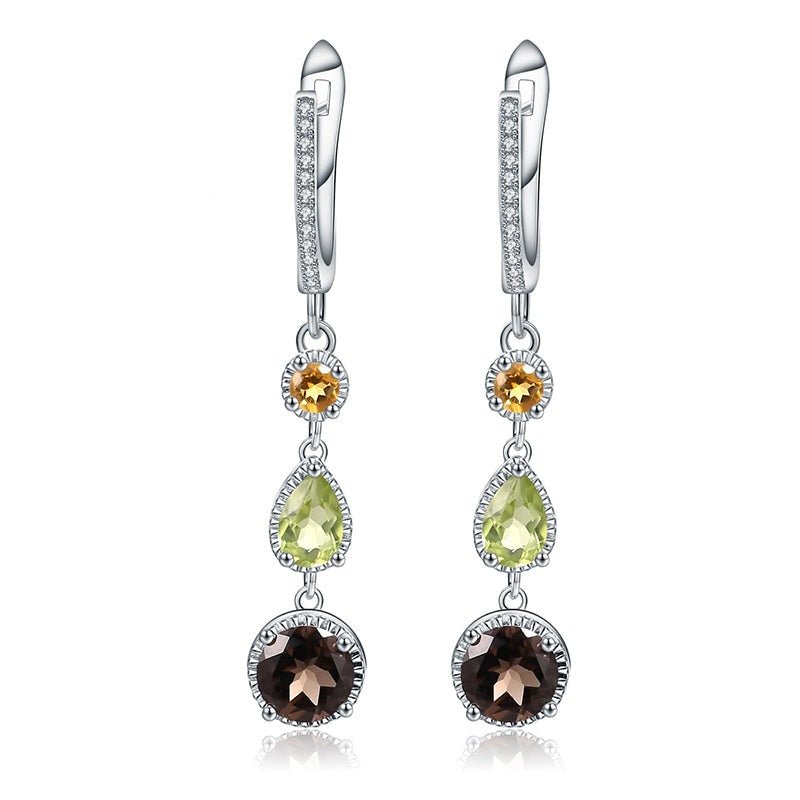 Natural Smoky Quartz, Citrine & Peridot in S925 Earrings - Ideal Place Market