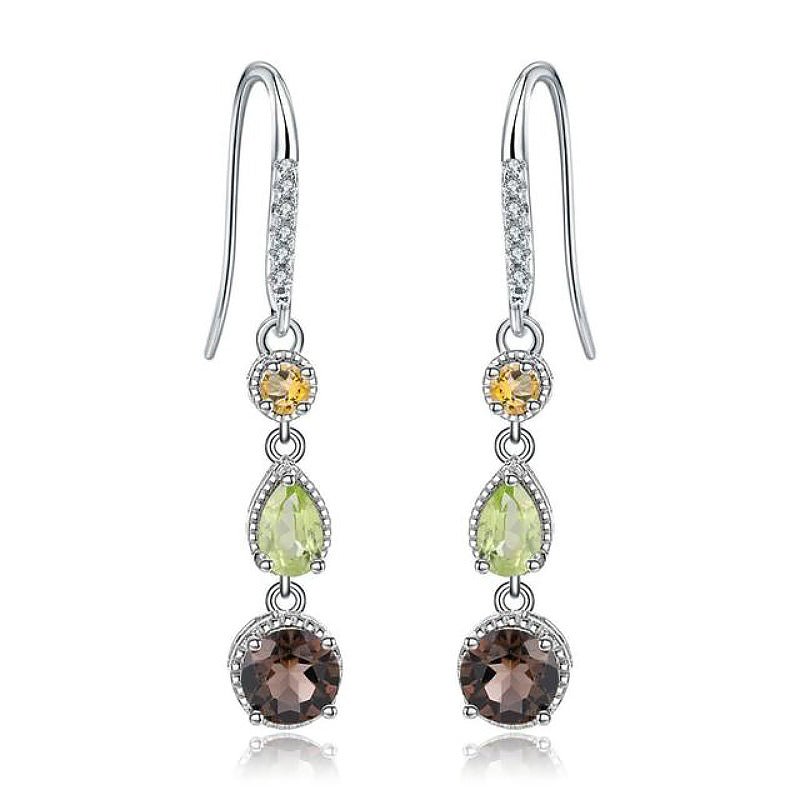 Natural Smoky Quartz, Citrine & Peridot in S925 Earrings - Ideal Place Market