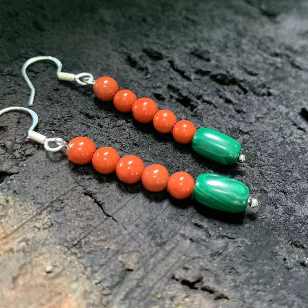 Natural Stacked Red Agate & Malachite Beaded Earrings - Ideal Place Market