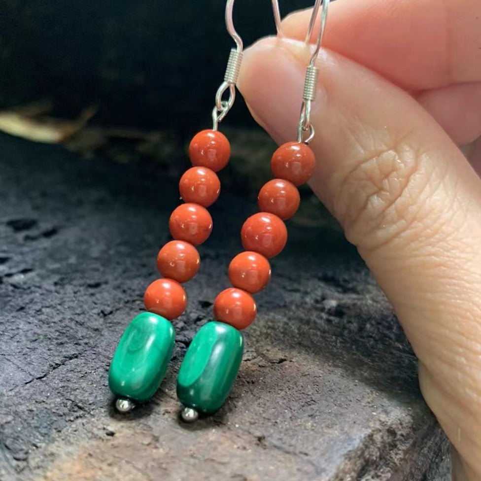 Natural Stacked Red Agate & Malachite Beaded Earrings - Ideal Place Market