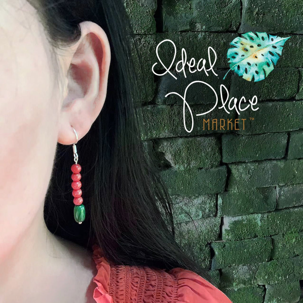 Natural Stacked Red Agate & Malachite Beaded Earrings - Ideal Place Market