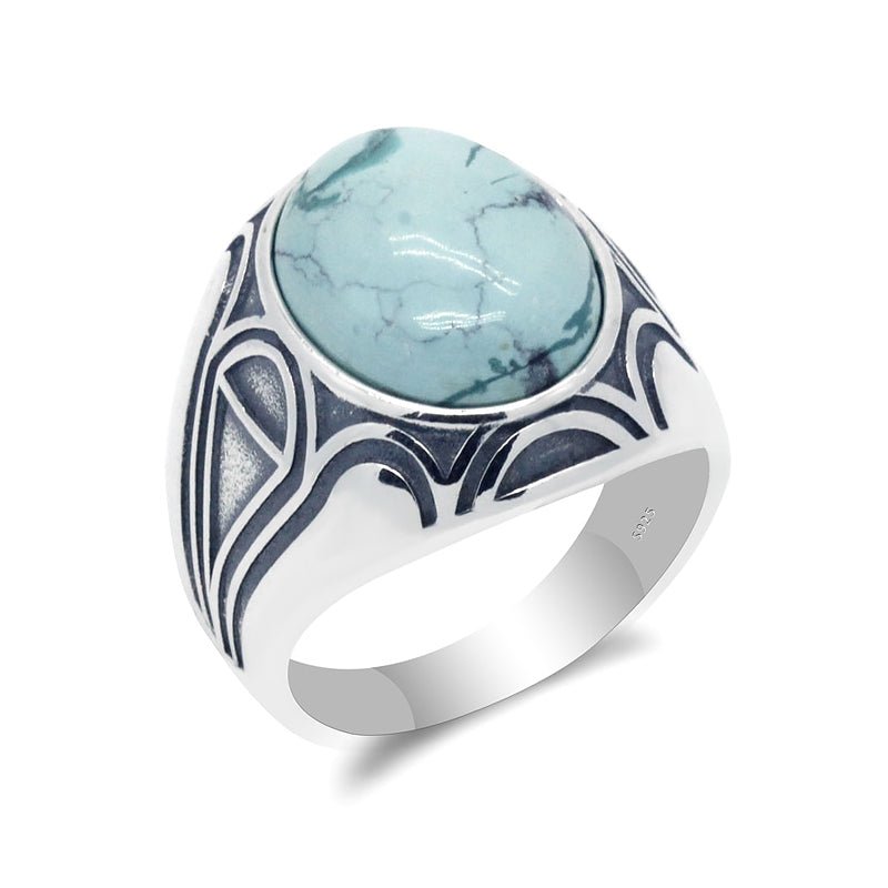 Natural Turquoise in S925 Sterling Silver Men's Ring - Ideal Place Market