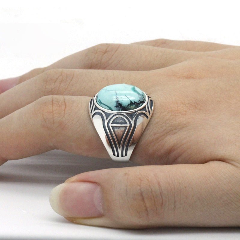 Natural Turquoise in S925 Sterling Silver Men's Ring - Ideal Place Market