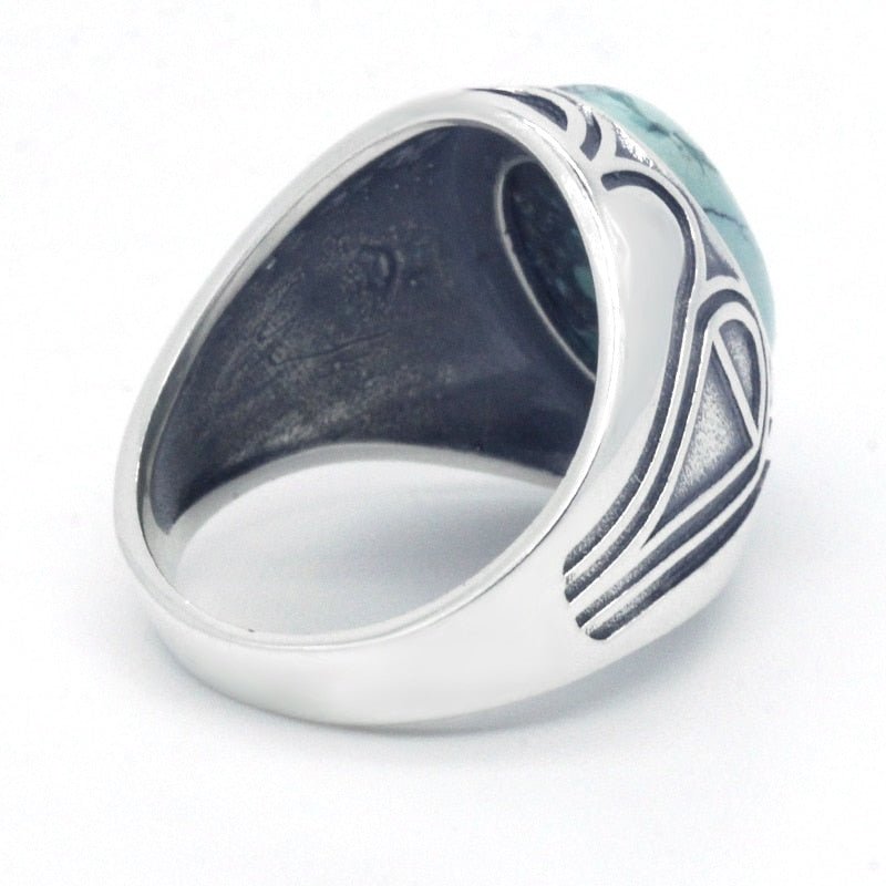 Natural Turquoise in S925 Sterling Silver Men's Ring - Ideal Place Market