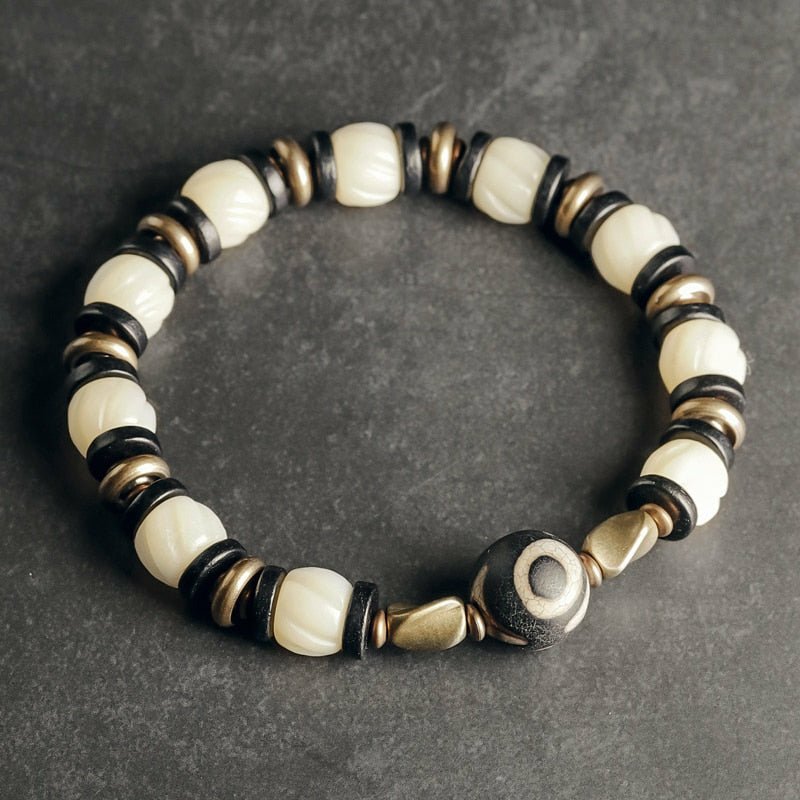 Natural White Camel Bone & Evil Eye Bracelet - Ideal Place Market