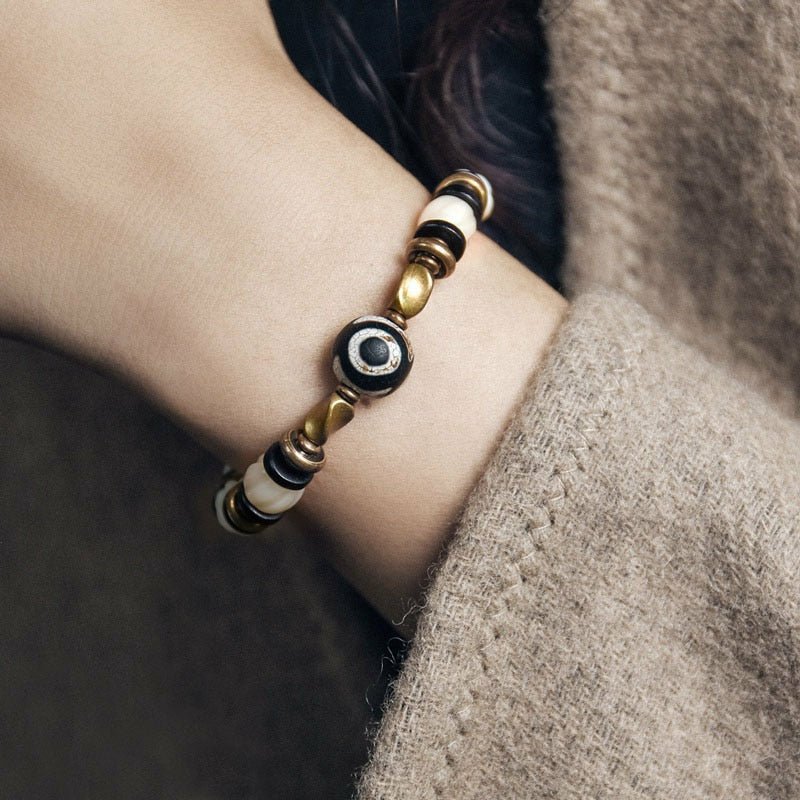 Natural White Camel Bone & Evil Eye Bracelet - Ideal Place Market