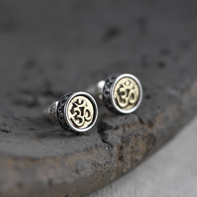 OM Mantra Stud Earrings in Brass and/or S925 Silver - Ideal Place Market