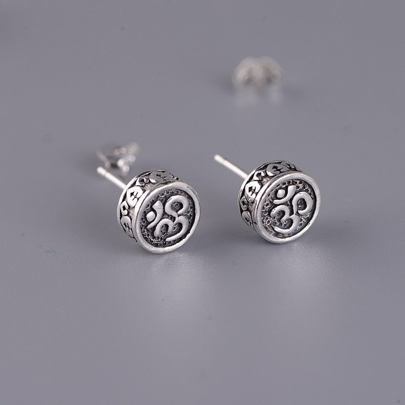 OM Mantra Stud Earrings in Brass and/or S925 Silver - Ideal Place Market