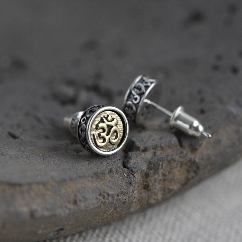 OM Mantra Stud Earrings in Brass and/or S925 Silver - Ideal Place Market