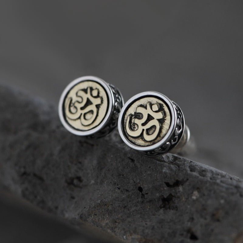 OM Mantra Stud Earrings in Brass and/or S925 Silver - Ideal Place Market