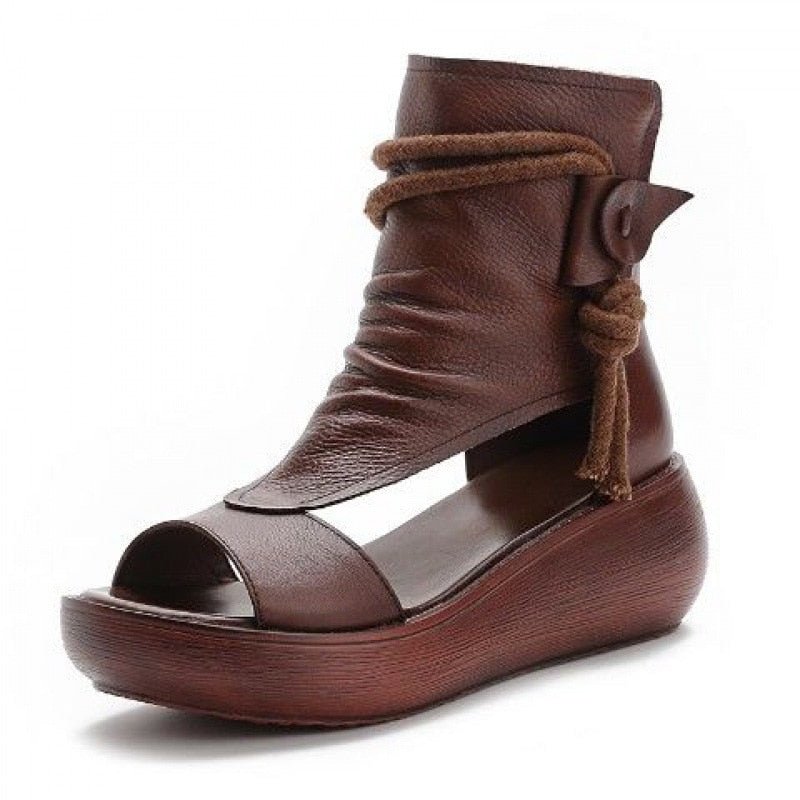 Open Sided Leather Platform Ankle Booties with Tassels - Ideal Place Market