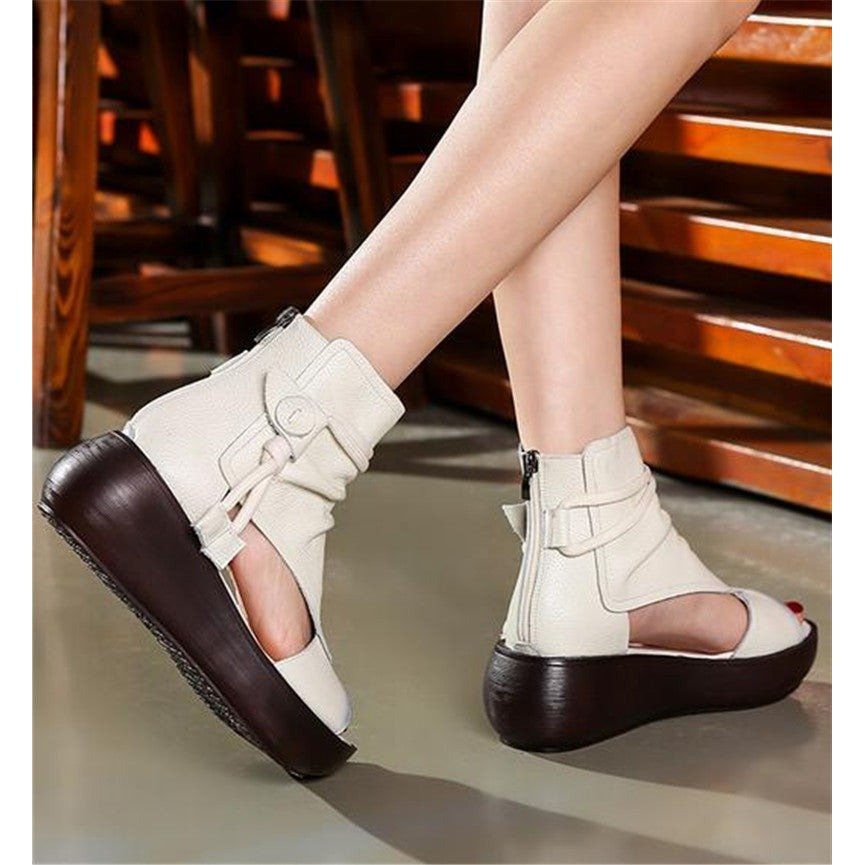 Open Sided Leather Platform Ankle Booties with Tassels - Ideal Place Market