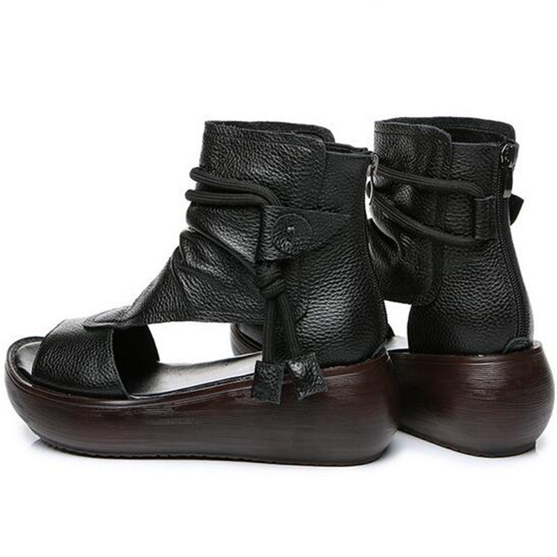 Open Sided Leather Platform Ankle Booties with Tassels - Ideal Place Market