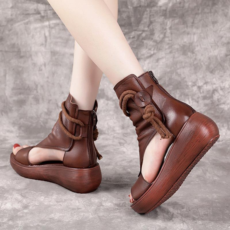 Open Sided Leather Platform Ankle Booties with Tassels - Ideal Place Market